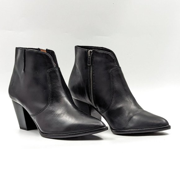 Frye Women Jennifer Bootie Black Leather Western Cowboy Ankle Boots size 8.5 - Picture 1 of 12